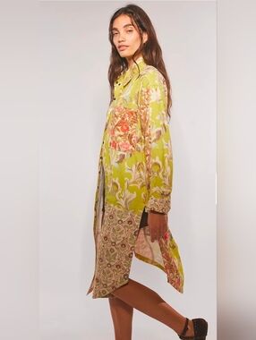 Free People Merry Muse Midi Shirt Floral Longline Button-Up